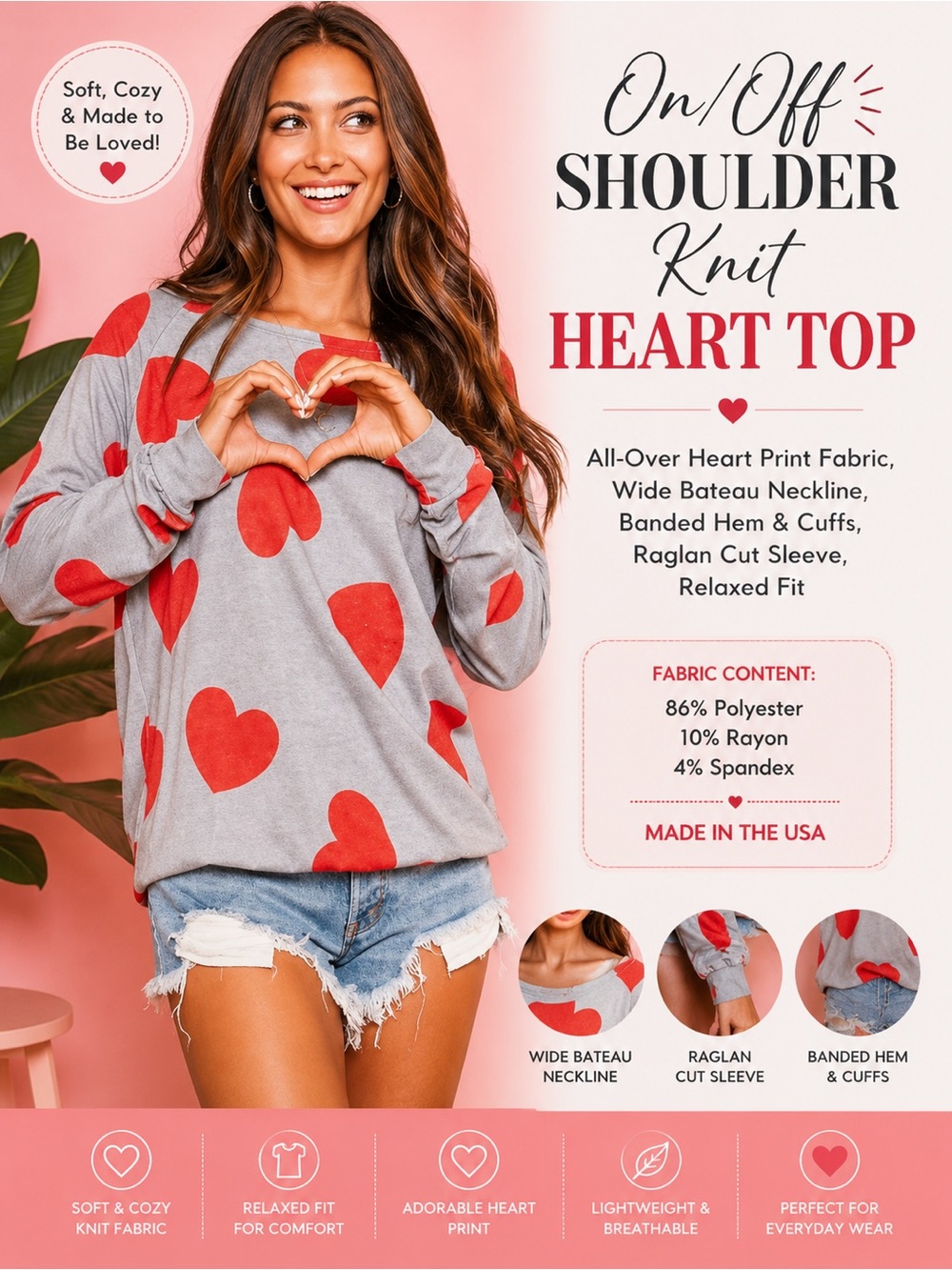 On/Off Shoulder Knit HEART TOP